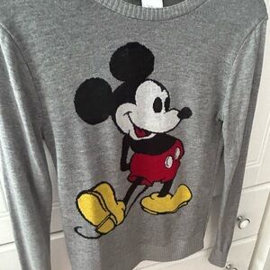NWOT DISNEY Gray Mickey Mouse Long Sleeve Sweater w/Vibrant Colors
